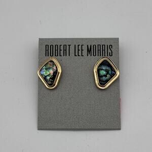 Robert Lee Morris Stud Earrings Abalone Molten Stud Gold Tone Jewelry Womens NEW